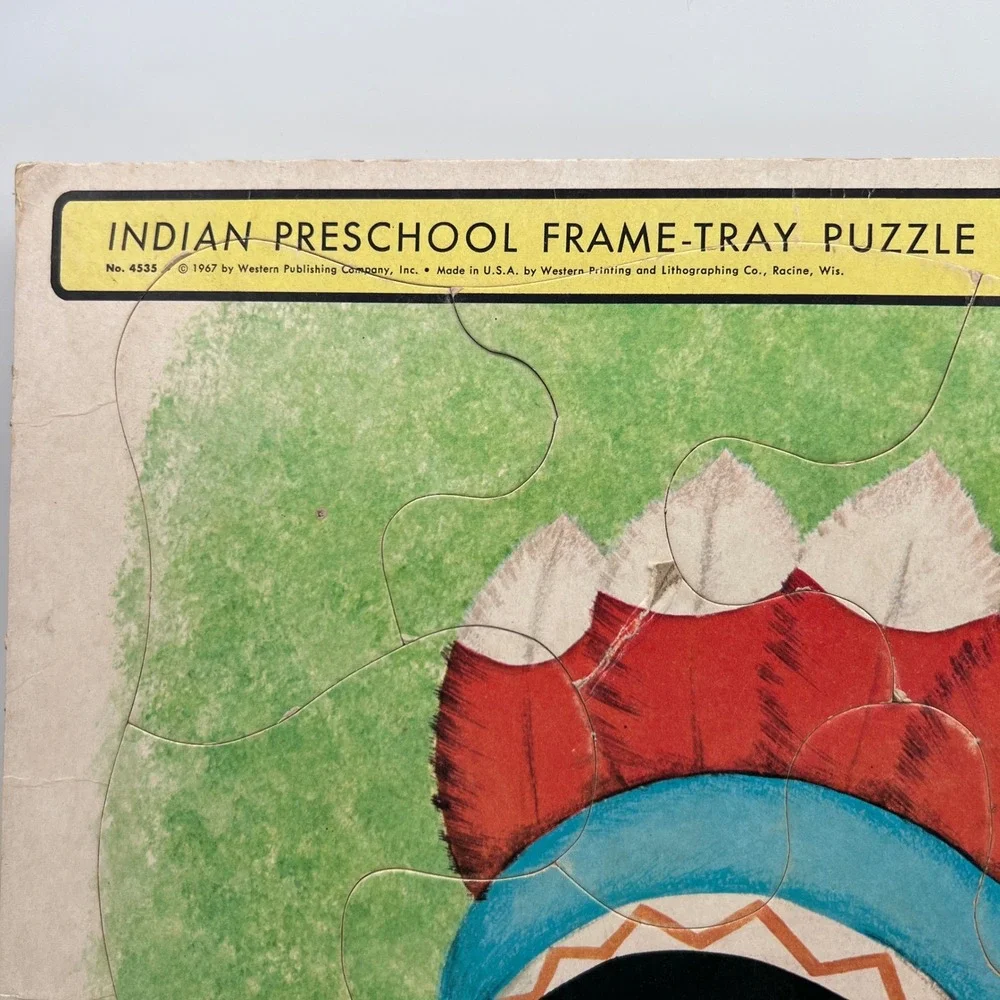Vintage 1967 Whitman Indian Preschool Frame-Tray Puzzle 4535 Native American Boy